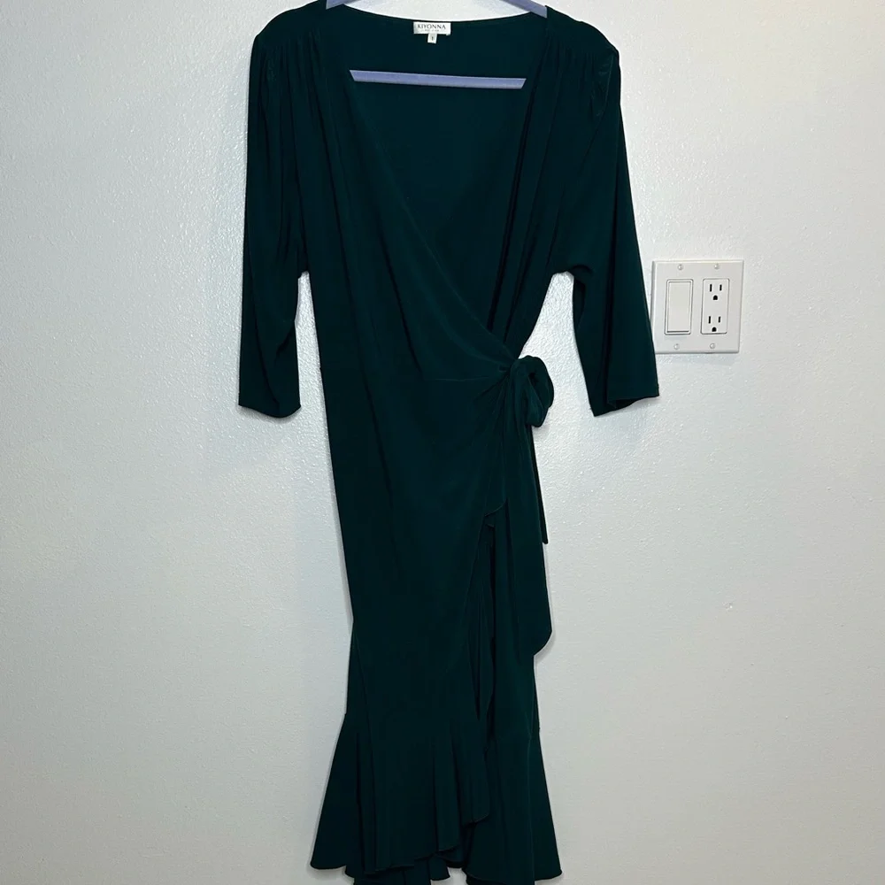 Kiyonna Whimsy Hunter Green Wrap Dress - Picture 4 of 7